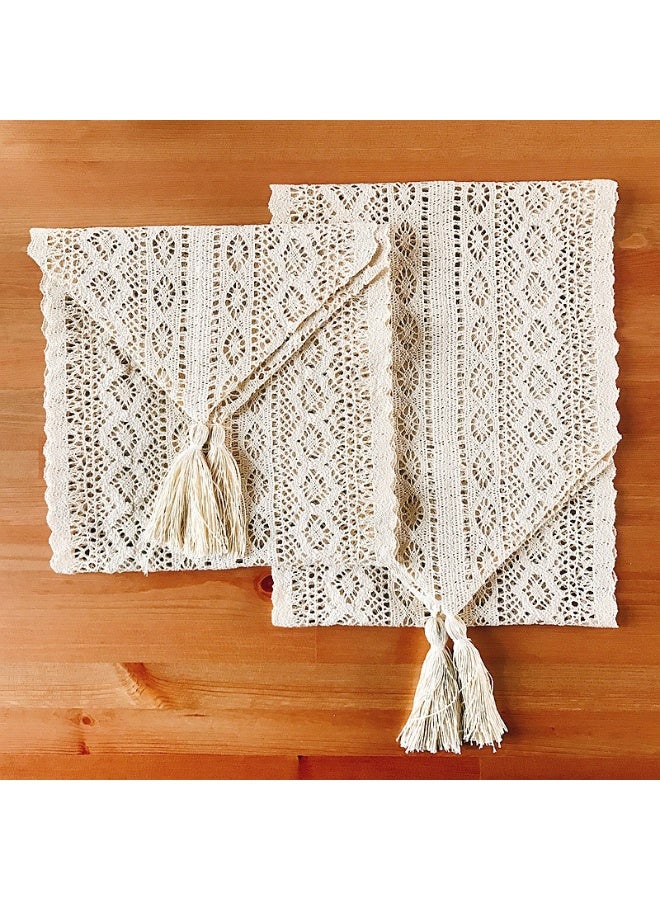 Lace Table Runner - Openwork Crochet Cotton 26x130cm, Beige Lace Tablecloth for Dining Table,Living Room Tea Table, TV Cabinet Decor & Ramadan - Image 3